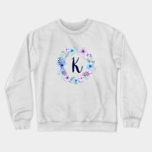 Floral Monogram K Icy Winter Blossoms Crewneck Sweatshirt